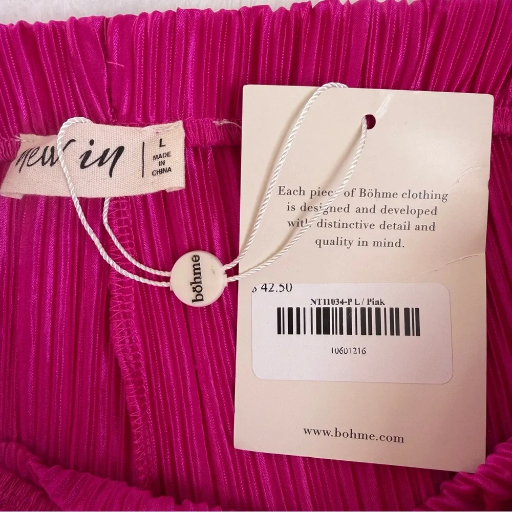 NWT Bohme New In Clara Hot Pink Satin Ribbed Pleated Wide Leg Matching Set